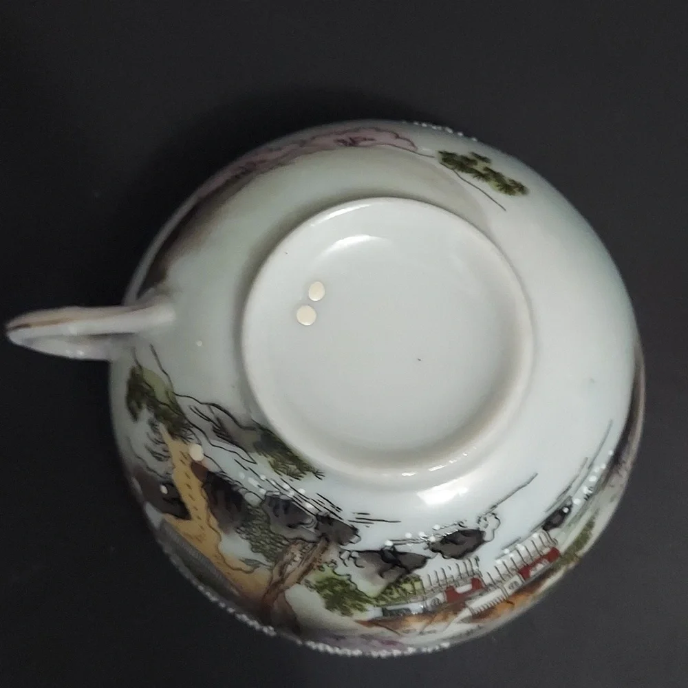 Vintage Nippon Hand-Painted Scenic Teacup and Saucer Set